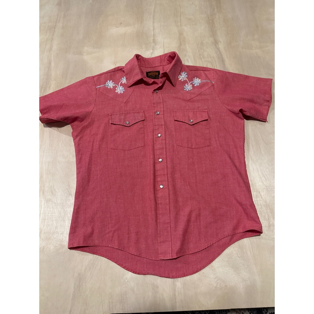 Vintage Stir-Ups Western Pearl Snap Shirt Mens Large Pink Embroidered USA Made - Picture 1 of 7